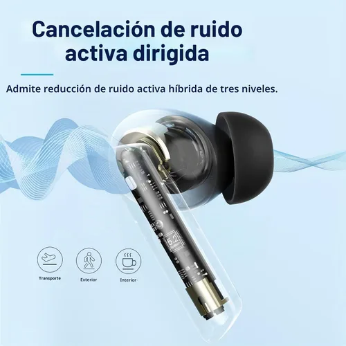 Vista 2 de QCY HT05 Auriculares inalámbricos con cancelación activa de ruido multimodo, llamadas mejoradas con IA con 6 micrófonos, ruido antiviento