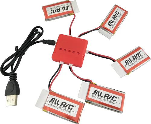 Vista 2 de sea jump 3.7v 600mah 25c Lipo batería 5PCS con X5 cargador para UDI U45 Syma X5 X5c X5C-1 X5SW X5SC X5SC-1 SS40 FQ36 T32 T5W H42 Cx-30W Cx-31