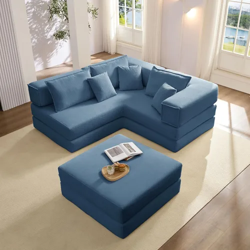 Vista 3 de Juego de sofá modular modular, sofá de gran tamaño en forma de L con 6 almohadas, sofá modular convertible para sala de estar, dormitorio, 118.2