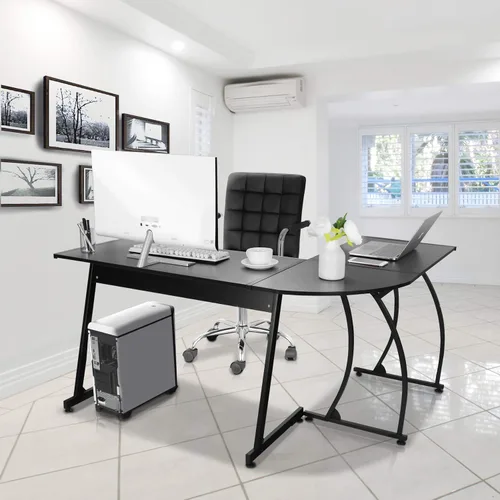 Vista 2 de Super Deal Escritorio esquinero en forma de L para computadora y juegos, escritorio moderno de 58 pulgadas, estación de trabajo de escritura, negro