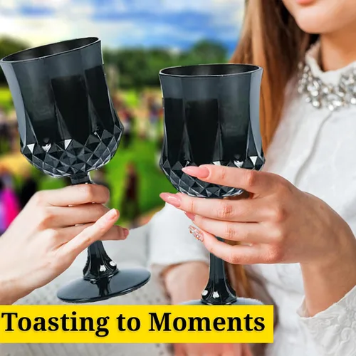 Vista 4 de Fun Express Copas de vino de plástico con patrón negro a granel, 48 piezas, bodas, recepciones, suministros para fiestas de gran evento