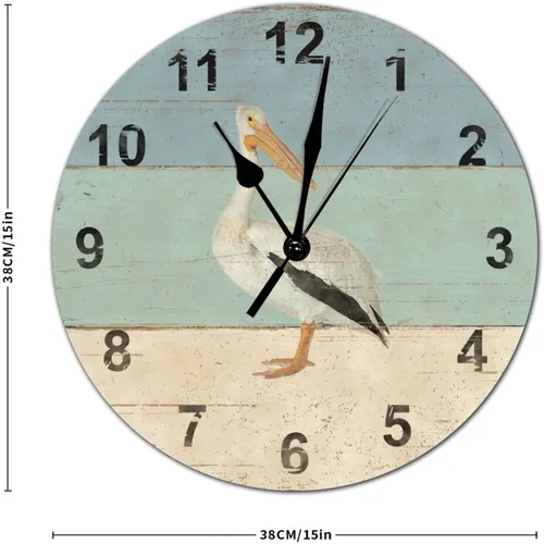 Vista 2 de Reloj de pared redondo de madera de estilo rústico de 15 x 15 pulgadas, con números arábigos, reloj de madera silencioso, sin tictac, funciona