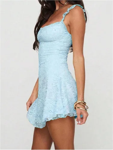 Vista 2 de Floerns Mini vestido de verano para mujer, con encaje floral, lindos Azul