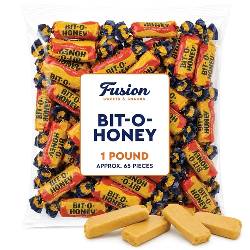 Vista 3 de Caramelos de miel – Bolsa a granel de 1 libra – Caramelo retro envuelto individualmente – Taffy real de miel y almendra (aproximadamente 65 piezas)