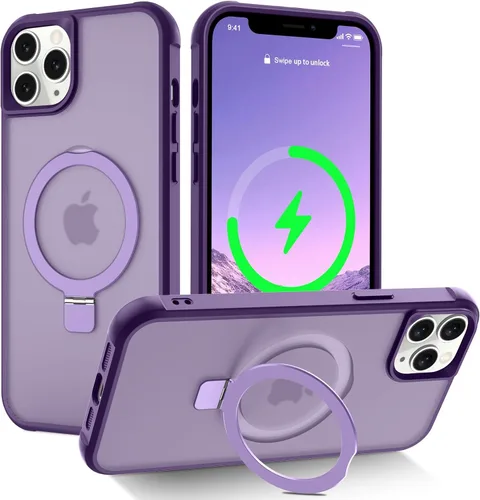 Vista 99 de CHAOFEnG Funda magnética compatible con iPhone 11 con soporte, prueba de caídas de grado militar, compatible con imán, anillo translúcido, parte