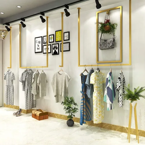 Vista 4 de Tienda de ropa simple montado en la pared, estantes de ropa colgantes de ventana, estante en forma de U, organización de vestidos de novia, toallero