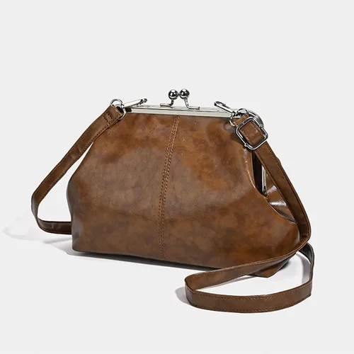 Vista 5 de Kiss Lock - Bolso cruzado vintage para mujer, de piel sintética retro, bolso de mano de noche, bolso grande marrón para otoño e invierno