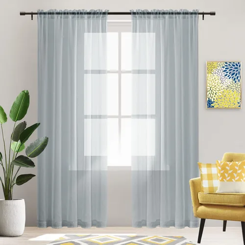 Vista 15 de XTMYI Cortinas negras de 48 pulgadas de largo para dormitorio, juego de 2 paneles, bolsillo para cortinero, cortinas de encaje transparentes