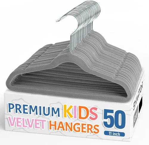 Vista 12 de Smartor Premium 11 Inch Baby Hangers 50 Pack, Kids Velvet Hanger, Non Slip