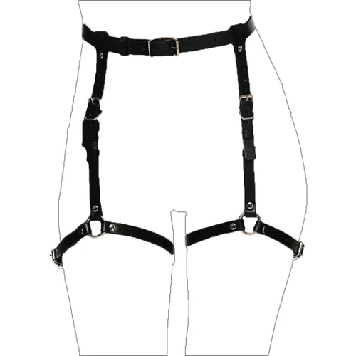 Vista 2 de Asooll Arnés de cadena de cuero punk para piernas y muslo, liguero de muslo, cadena de cintura para el vientre, cadena de cuerpo de moda, fiesta