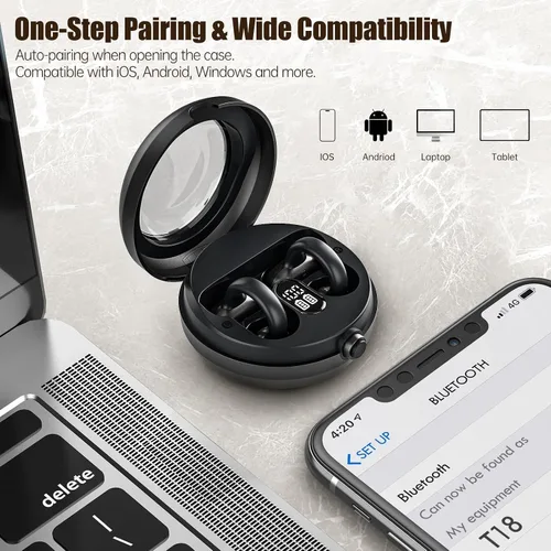 Vista 6 de Auriculares de oreja abierta, auriculares Bluetooth 5.4 con clip, auriculares estéreo inalámbricos de 40 horas de reproducción con pantalla digital