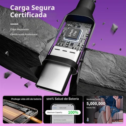 Vista 6 de MPATIBY - Cable de carga múltiple, doble tipo C Negro + gris