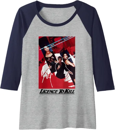 Vista 5 de Official James Bond 007 Licence To Kill - Camiseta de béisbol raglán, Negro - Negro/Blanco