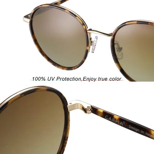 Vista 10 de CARFIA Gafas de sol polarizadas redondas pequeñas retro para mujer, protección UV, gafas de sol de diseño vintage con estilo CA1949