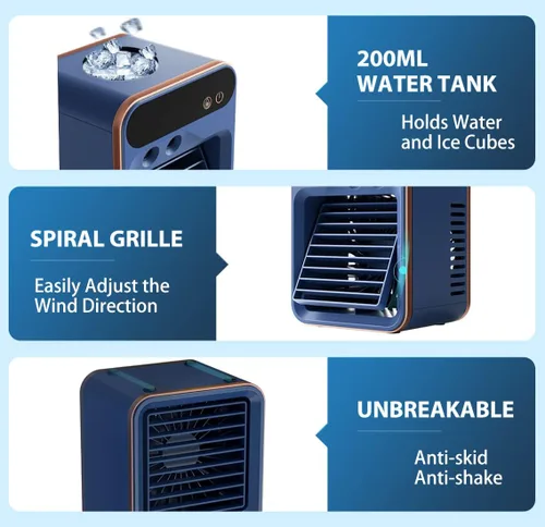Vista 4 de Aire acondicionado portátil recargable de oficina en tres velocidades y velocidad de pulverización, ventilador de enfriamiento evaporativo portátil