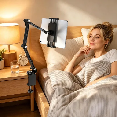 Vista 7 de CreaDream Soporte de aluminio para tableta de tres brazos para escritorio Adjustable Tablet Arm Holder with 360°Rotating Base, Compatible with