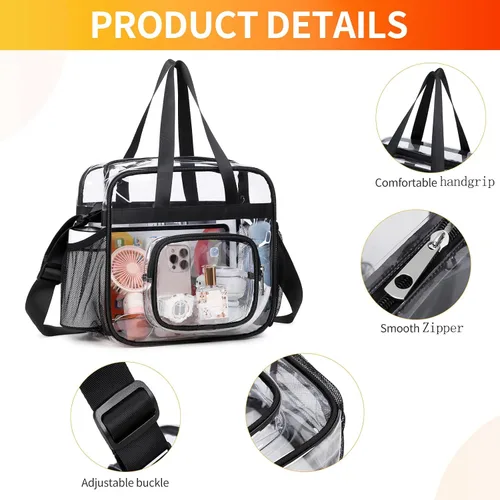 Vista 12 de Bolsas transparentes aprobadas para estadios, bolsa transparente + correa para el hombro, bolsa transparente grande