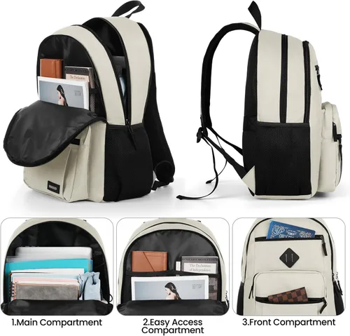 Vista 2 de BIKROD P28 - Mochila para portátil de 15.6 pulgadas, Beige, Moderno