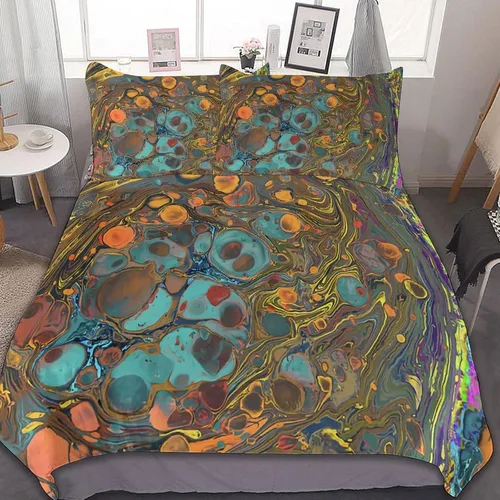 Vista 32 de Juego de 3 piezas de edredón neón que brilla en la oscuridad, funda de almohada de microfibra con cremallera para cama matrimonial, Queen