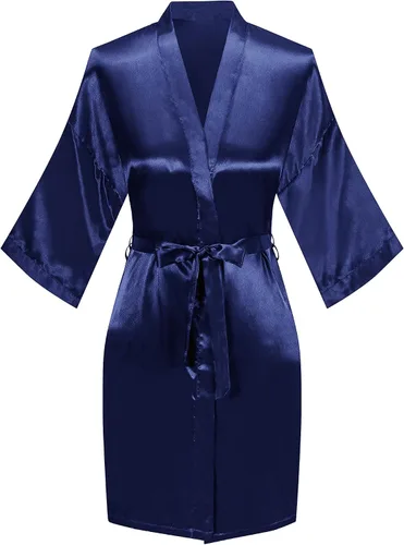 Vista 2 de Bata de boda para mujer, para novia, dama de honor, corta, de satén, kimono, batas de seda para prepararse, fiesta nupcial