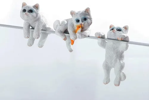 Vista 6 de 3 piezas de figuras colgantes de gato de resina, maceta colgadora en miniatura, jardín, terrario, decoración de bordes, maceta y jarrón, adornos