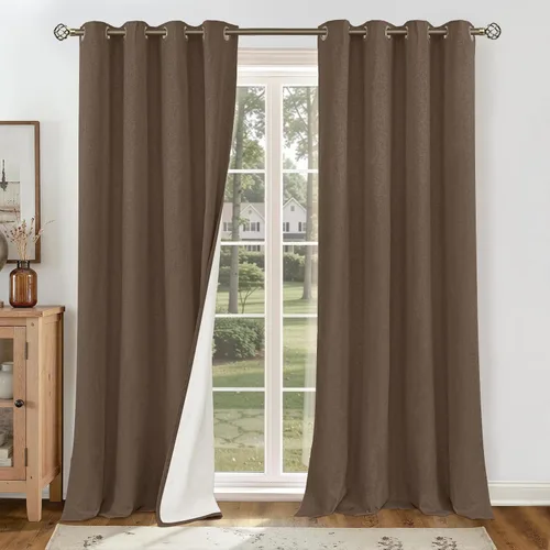 Vista 192 de YoungsTex - Cortinas 100% opacas para dormitorio, con aislamiento térmico y ojales, cortinas oscuras negras con capa pesada para ventana de sala