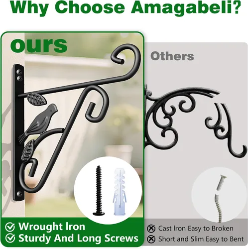 Vista 5 de AMAGABELI GARDEN & HOME Paquete de 2 colgadores colgantes para plantas al aire libre de 10 pulgadas, soportes de metal para colgar en la pared