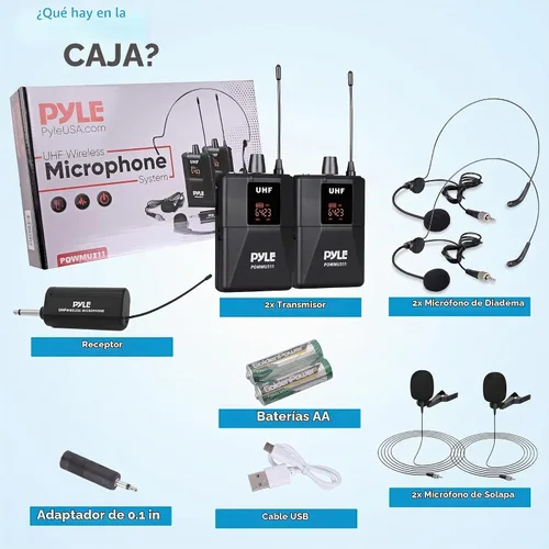 Vista 7 de Pyle Pyle PDWMU211 - Sistema de micrófono dual UHF inalámbrico profesional portátil con auriculares/micrófono de solapa, transmisor de cinturón