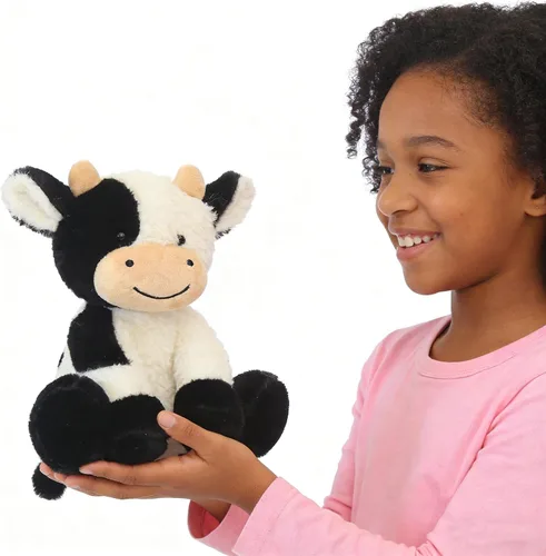 Vista 2 de YUKOUQIAN Peluche de vaca de 11.8 pulgadas para niñas y niños de Navidad (vaca sentada de 11.8 pulgadas)