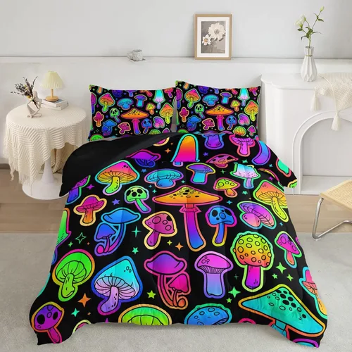 Vista 30 de Axolotl - Juego de ropa de cama para niños con diseño de gatos de dibujos animados tamaño individual, juego de edredón con líneas degradadas y lindo