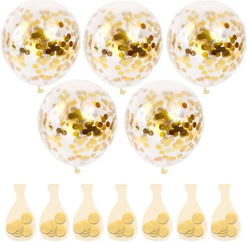 Vista 2 de 50 globos de látex de confeti dorado, globos dorados de 12 pulgadas con puntos de papel dorados para decoraciones de graduación, boda, fiesta