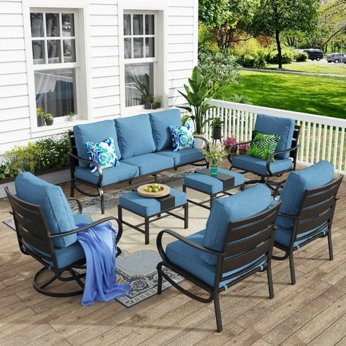 Vista 11 de MFSTUDIO Juegos de muebles de patio, sofás de conversación de metal para exteriores con 1 sofá de 3 asientos para jardín, cojín beige