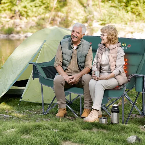 Vista 5 de Nice C Silla de camping climatizada con batería, sofá doble calefactado para campamento, sofá biplaza acolchado grueso de gran tamaño, banco