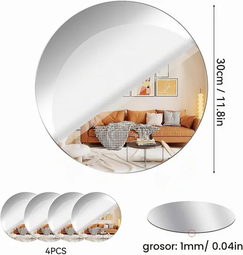 Vista 2 de Fantasyon Espejos redondos de acrílico, autoadhesivos, sin vidrio, espejo circular para pared, calcomanías para mesa de boda, centro de mesa y 11.8
