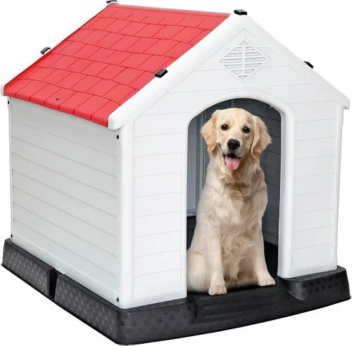 Vista 11 de ZENY Casa de plástico para perros – Perrera impermeable con rejillas de ventilación y suelo elevado para todo tipo de clima para interiores