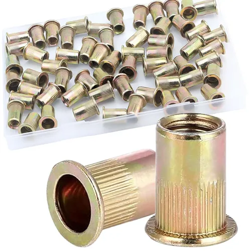 Vista 25 de Tuerca de remache de 1/4”-20 UNC, 80 piezas de acero inoxidable 304 de cabeza plana Rivnut, inserto roscado Nutsert