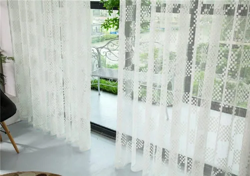 Vista 8 de New Jacquard Hollow Grid Sheer Curtains Elegant Drape Panel Rod Pocket Top Gauze Voile for Living Room Bedroom Balcony(1 Panel, W 54 x L 63 inch