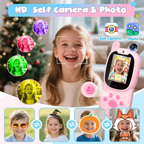 Vista 7 de Walkie Talkies de video para niños de 3 a 12 años, juguetes recargables Walkie Talky con cámara HD y cambiador de voz de 1000 pies de largo alcance