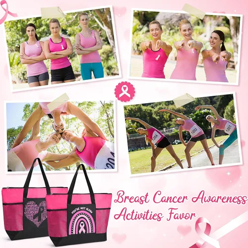 Vista 6 de Bolsas de regalo para concientización sobre el cáncer de mama, bolsas de señal de cinta rosa para mujer, bolsillo de malla, apoyo para concientizar