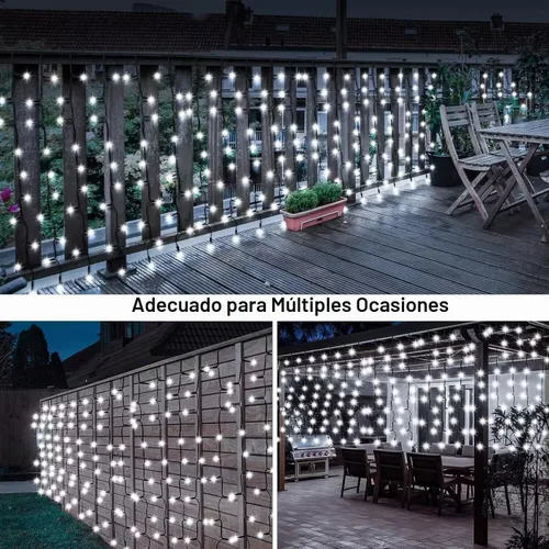 Vista 5 de DBFAIRY Cortina de luces solares, 13 x 3.3 pies, 200 luces LED solares para exteriores, impermeables, cable verde con 8 modos para decoración