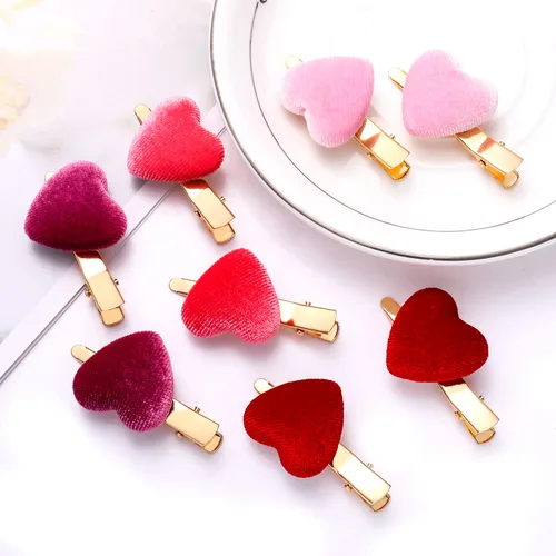 Vista 6 de 8 pinzas para el cabello con forma de corazón para mujeres y niñas, regalo de San Valentín (8 clips de terciopelo)