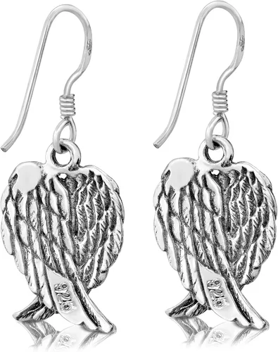 Vista 3 de AeraVida Aretes colgantes de plata esterlina con alas de ángel de Heavenly Love Plata de ley Plata Cobre