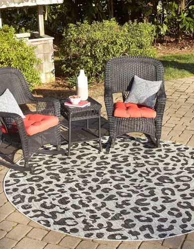 Vista 57 de Unique Loom colección Outdoor Safari Alfombra para exteriores - Leopardo (13' redonda, azul/gris)