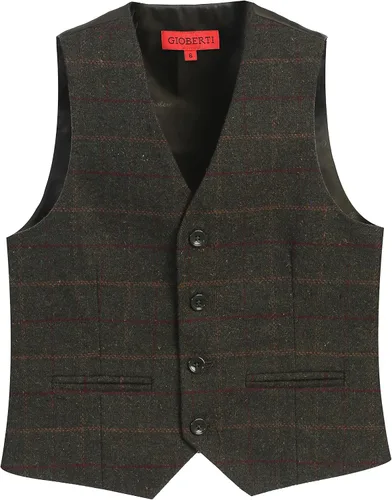 Vista 17 de Gioberti Chaleco de traje formal a cuadros Tweed para niño 63 - Gráfico Marrón