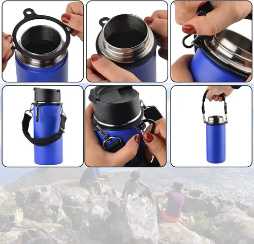 Vista 4 de Cosmos 2 juegos de correa de mango de botella de agua, correa de neopreno con clip de metal para botellas de boca ancha, se adapta a botellas de 12