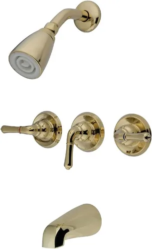 Vista 8 de Kingston Brass KB237 Magellan Grifo de bañera y ducha de triple mango en latón cepillado