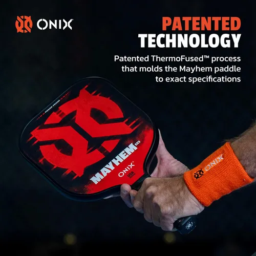 Vista 3 de Onix Mayhem Patented ThermoFused Technology Carbon Fiber Power Frame Polypropylene Honeycomb Core Performance Power and Control Pickleball Paddle