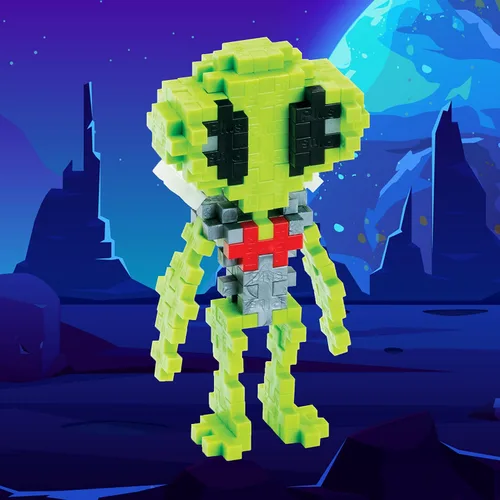 Vista 2 de PLUS PLUS Alien - Rompecabezas 3D de figuras de fantasía de bloques de construcción, mini piezas entrelazadas, juguetes divertidos para niños