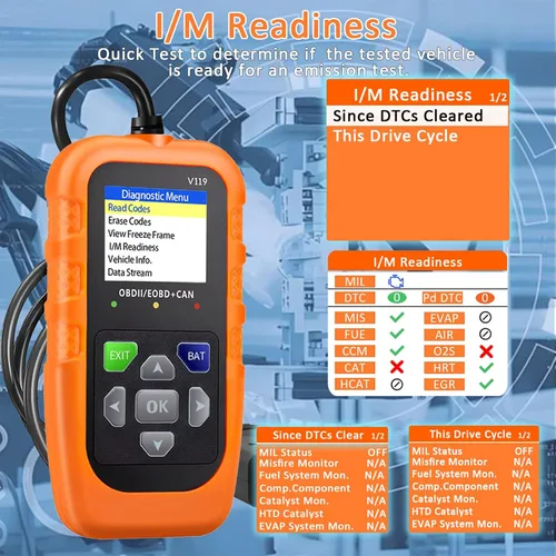 Vista 9 de Lector de código de escáner V119 OBD2, herramienta de diagnóstico de luz de motor de verificación, probador de voltaje de automóvil para vehículos