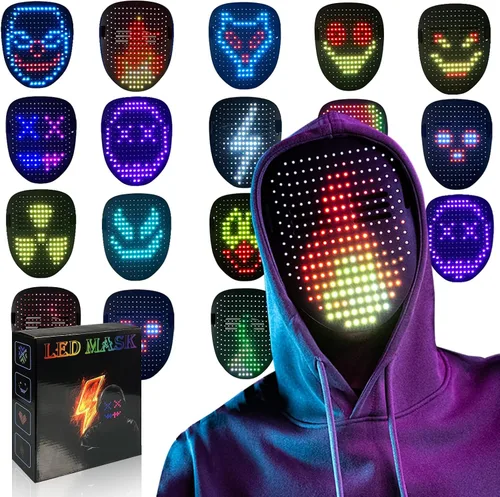 Vista 8 de COOLGUARDER - Máscara LED con detección de gestos, máscara facial transformadora con luz para fiesta de disfraces de Halloween y Navidad